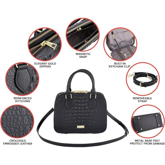 Black Vegan Leather Multi-Compartment Travel Tote Bag with Detachable Shoulder S - Picture 5 of 9